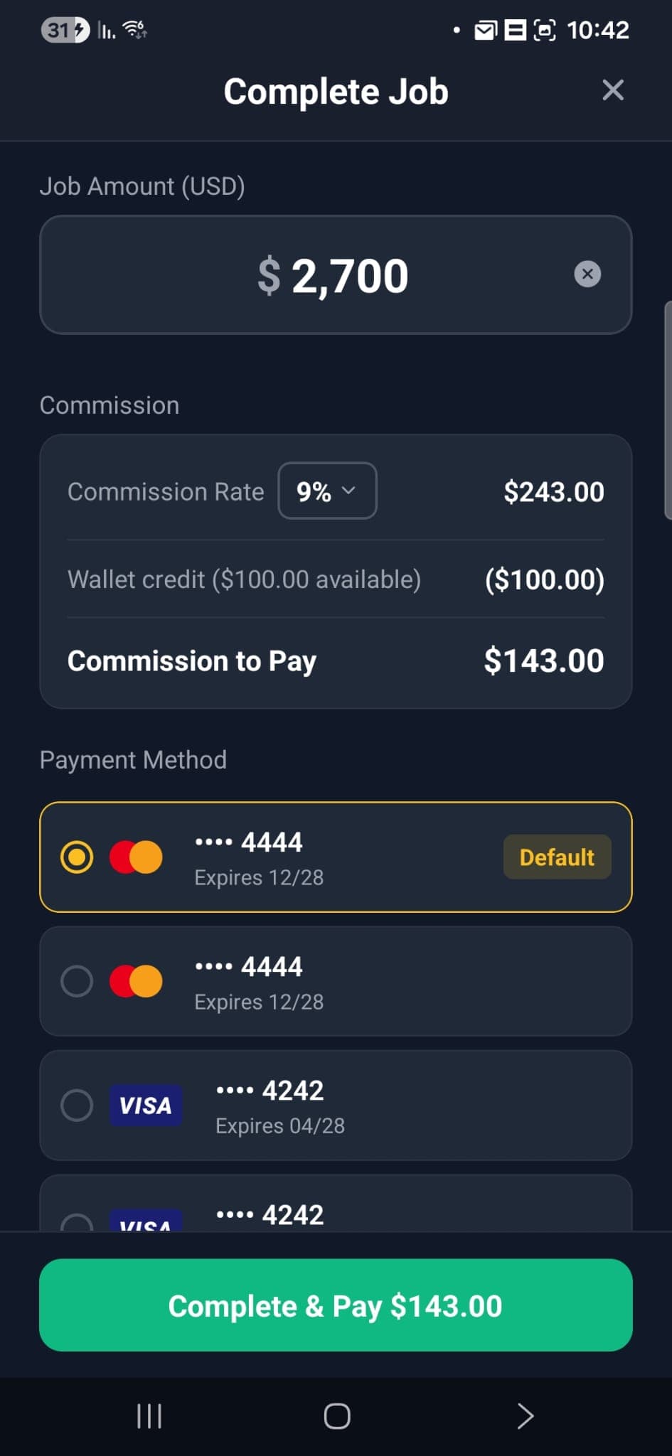 Complete Job Screen