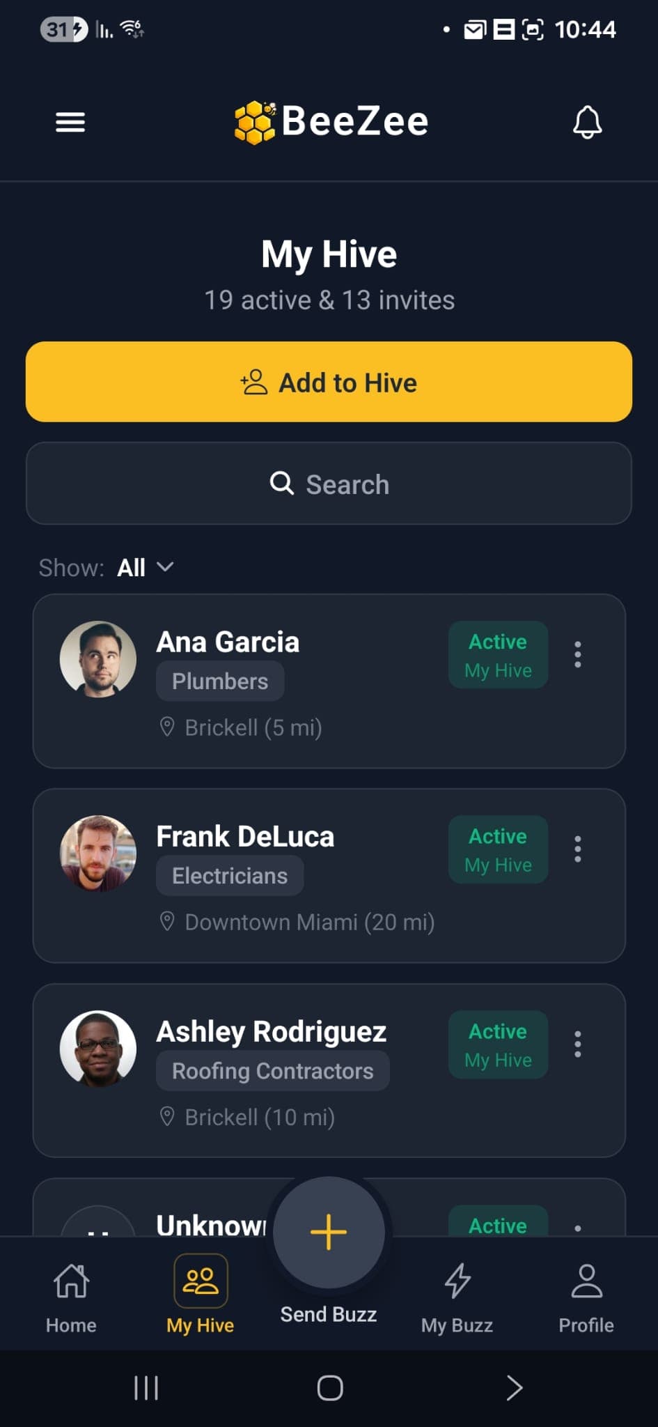 My Hive Screen